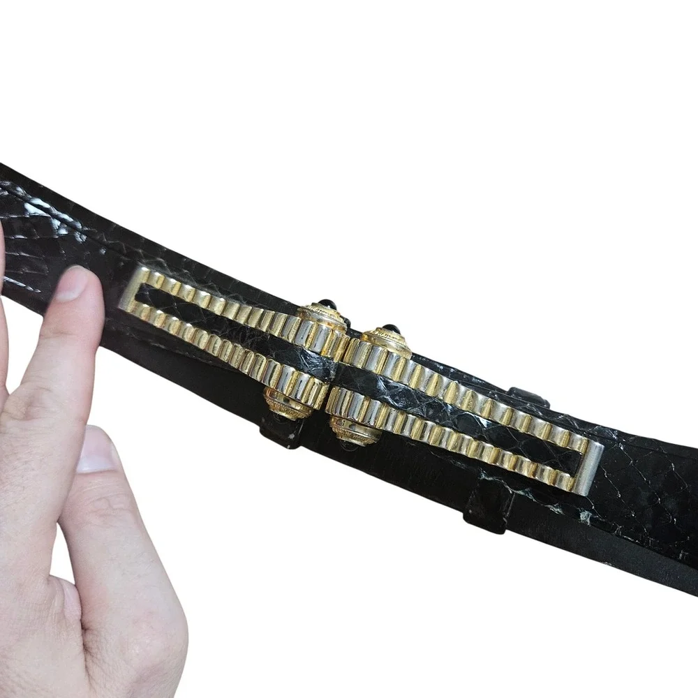 Vintage Judith Leiber Snakeskin Belt Gold Silver Art Deco Buckle 34 Glam Chic